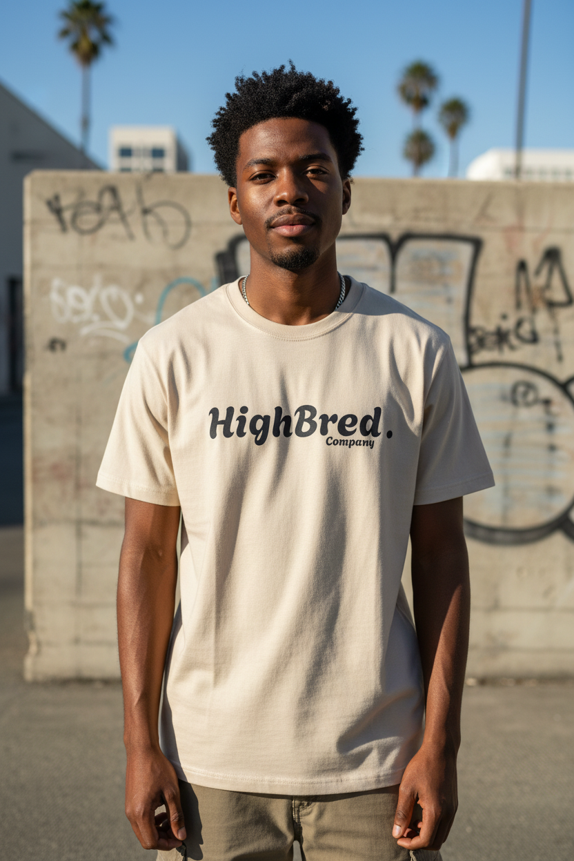 Beige T-Shirt with Black Logo